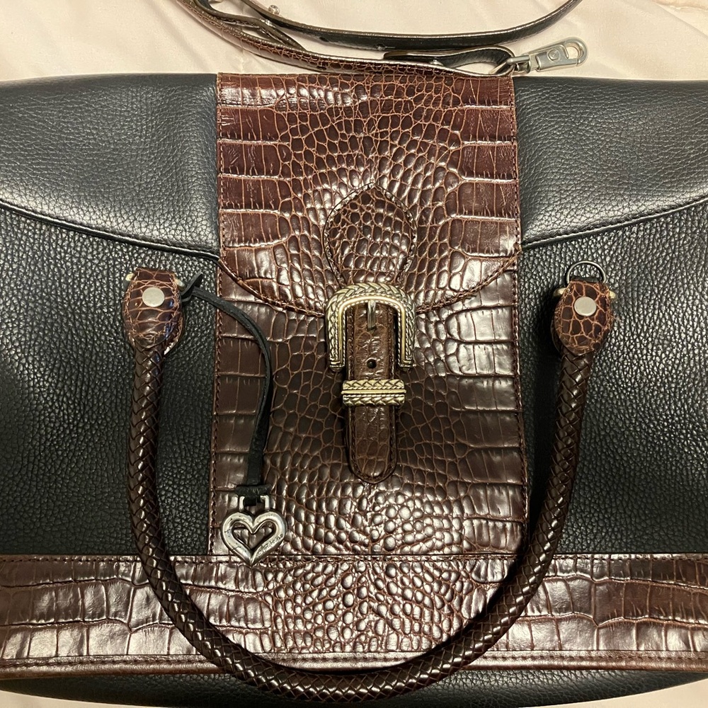 Brighton Black and Brown Croc-Embossed Laptop Bag